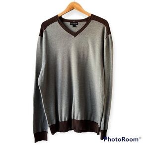 𝅺banana REPUBLIC Brown Striped Cotton V Neck Sweater Size XL
